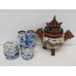 Collection of Chinese pots and incense burner