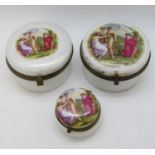3x hand painted lidded boxes