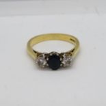 18ct gold lady's sapphire and diamond ring with receipt for £835.00 in 1998 size K approx .4ct