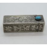 1920's silver and turquoise lipstick holder with mirror