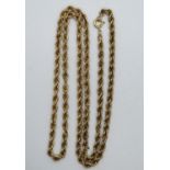 Unhallmarked tests as 15ct rope chain 12.8g 24" long