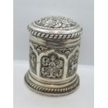 Burmese or Indian silver marked lidded jar by EA and S 950 grade silver 158g