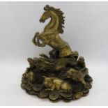 Cast bronze horse with dragon and pigs 10" high