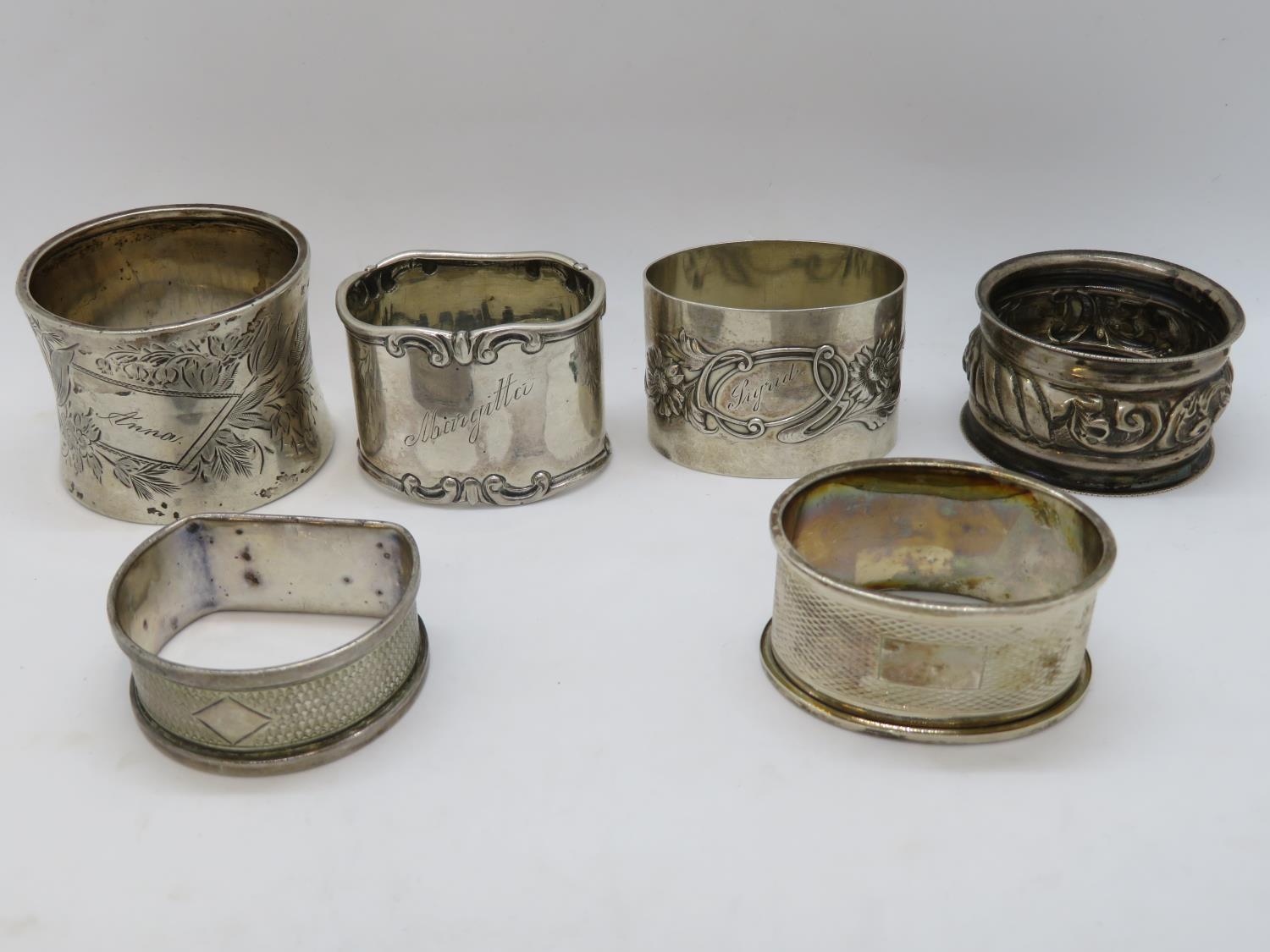 Collection of silver HM napkin rings 122g