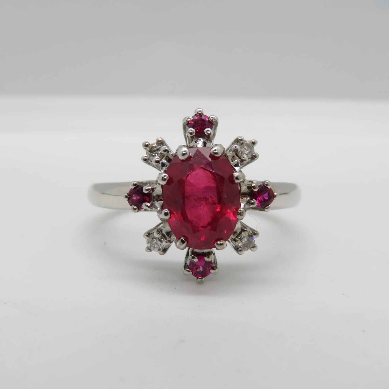 18ct white gold ruby and diamond cluster ring by Gallery and Abbey Crest size M 4.7g - Image 2 of 3