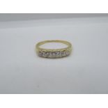 Victorian 18ct gold ring with carved shank set with 5x old cut diamonds approx .5ct size R 2.8g