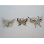 Job lot of 3x silver butterfly brooches