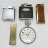 Collection of lighters and pocket watch