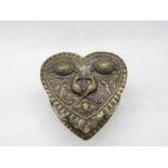 Highly ornate silver heart shaped box HM 207g 5" x 5"