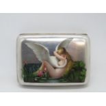 HM silver and original enamel cigarette box with naked Goddess Leda and swan