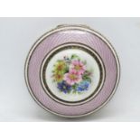 Guilloche enamelled lady's powder puff with mirror 2.5" dia. perfect condition