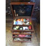 Collector's chest with drawers 12" x 12" with fly tying and feathers