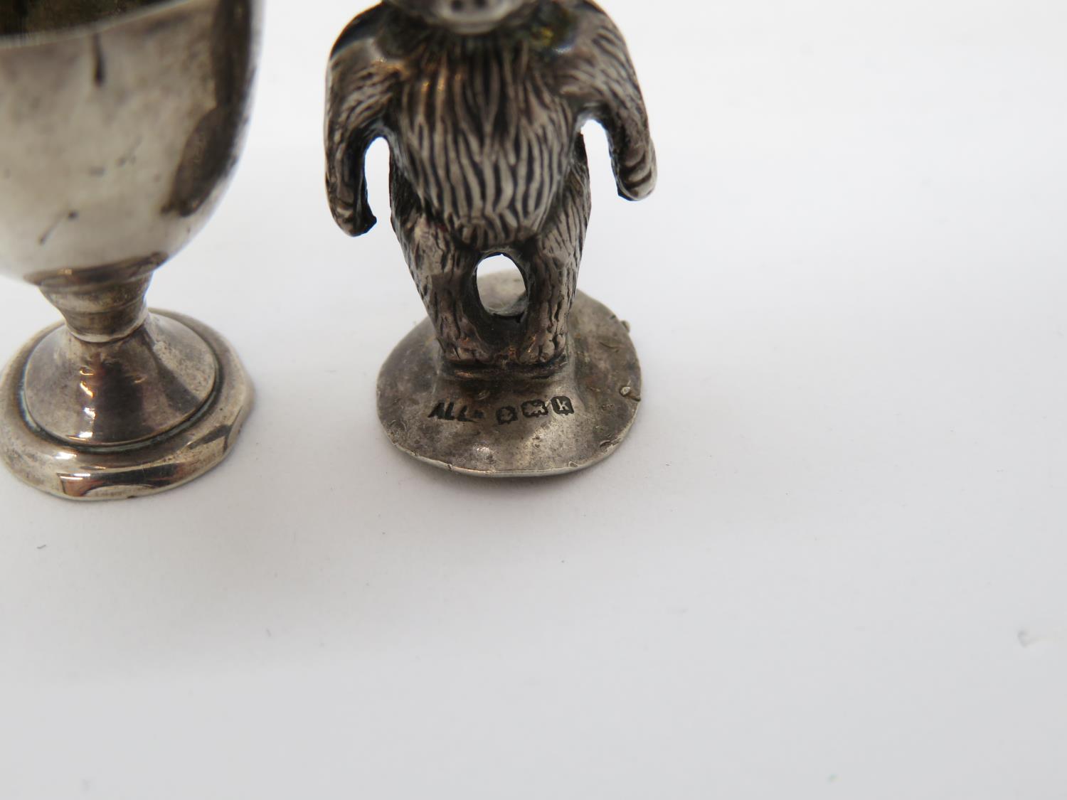 HM silver teddy bear and goblet 1" high - Image 2 of 2