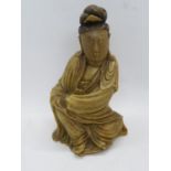 7" carved early soapstone and decorated Buddha