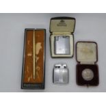 2x Ronson lighters, Papermate pen and St. Dunstan billiard fund boxed silver medal