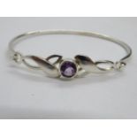 Silver Celtic design bracelet set with amethyst 11g