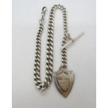 Silver watch chain and fob 77g