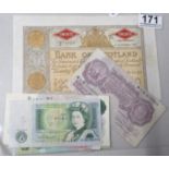 Collection of Bank of England notes also Bank of Scotland £20.00 note