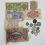 Collection of bank notes and coins