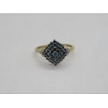 9ct gold HM ring set with approx .5ct blue and white diamonds size P