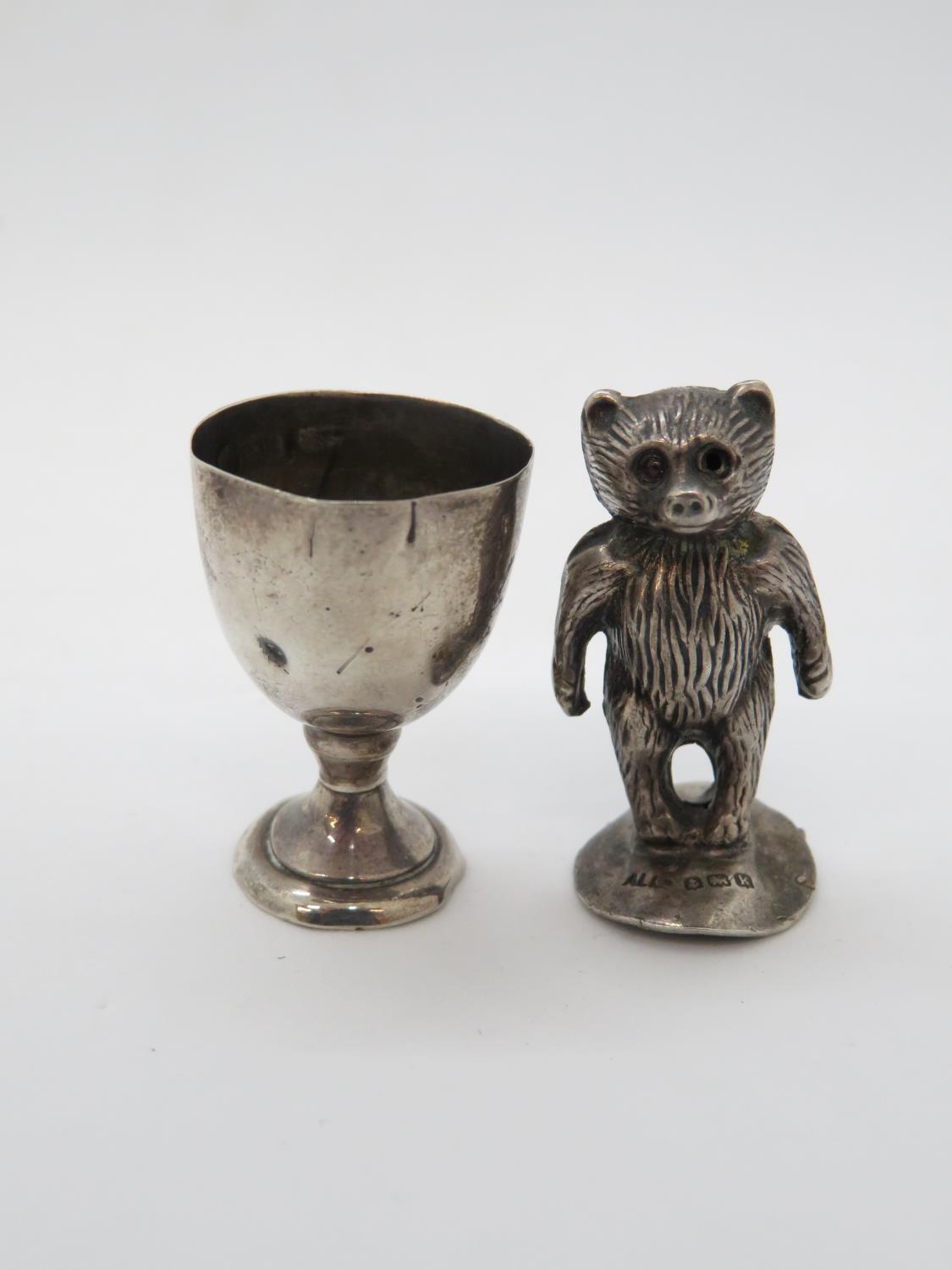 HM silver teddy bear and goblet 1" high