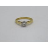 18ct gold diamond solitaire ring set with nice .3ct stone fully HM and stamped .33ct size F 2.9g