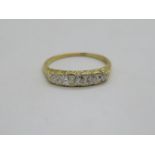 Victorian 18ct gold ring with carved shank set with 5x old cut diamonds approx .5ct size R 2.8g