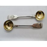 Fine pair of Victorian salt spoons original mercurial gilding to bowls HM London 1866 26g