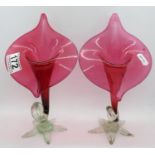 Pair of cranberry Jack in the Pulpit flower holders - no damage