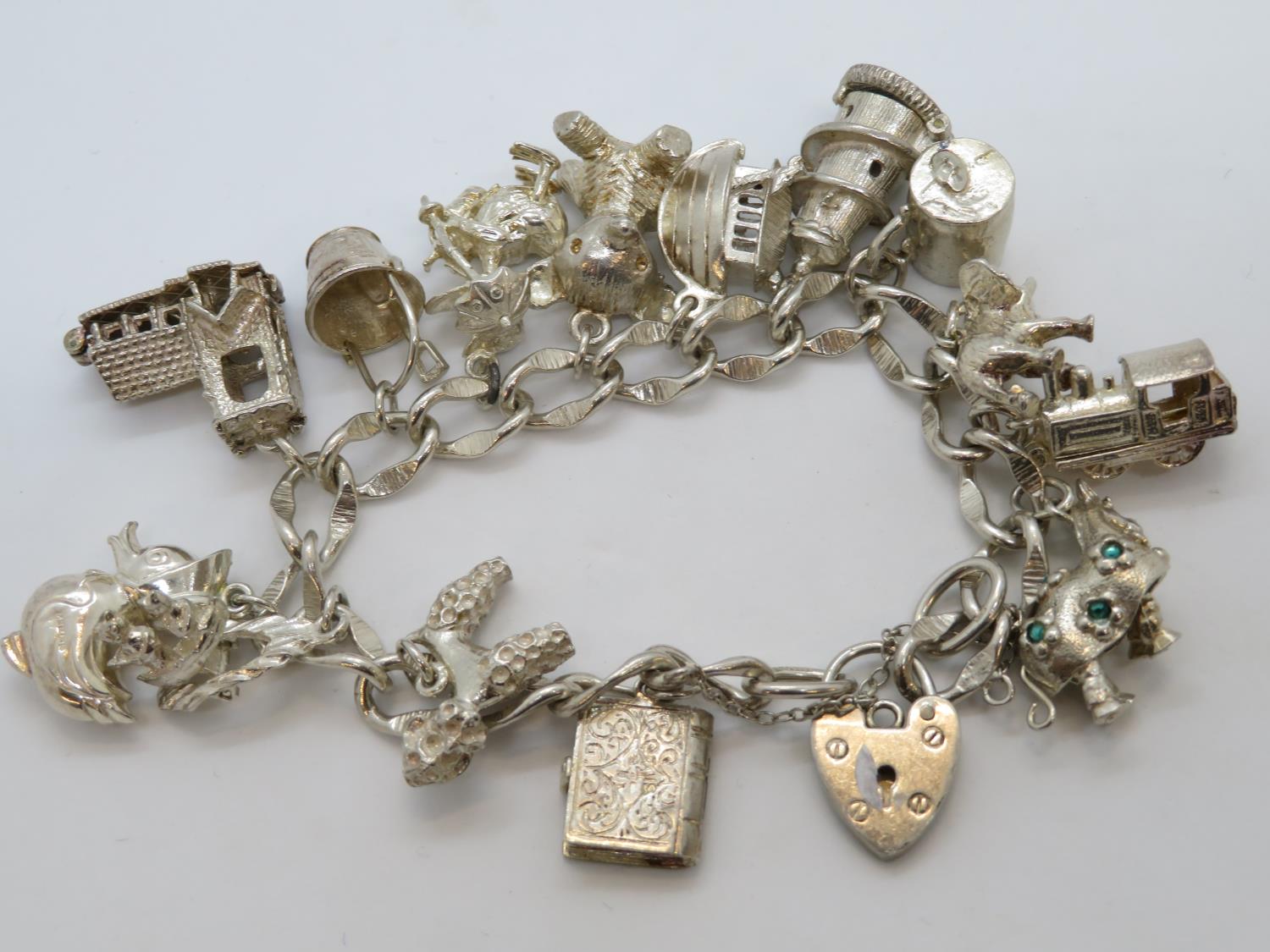 Large silver charm bracelet 78g