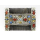 Silver with inlaid stones double sided comb 4" x 3"