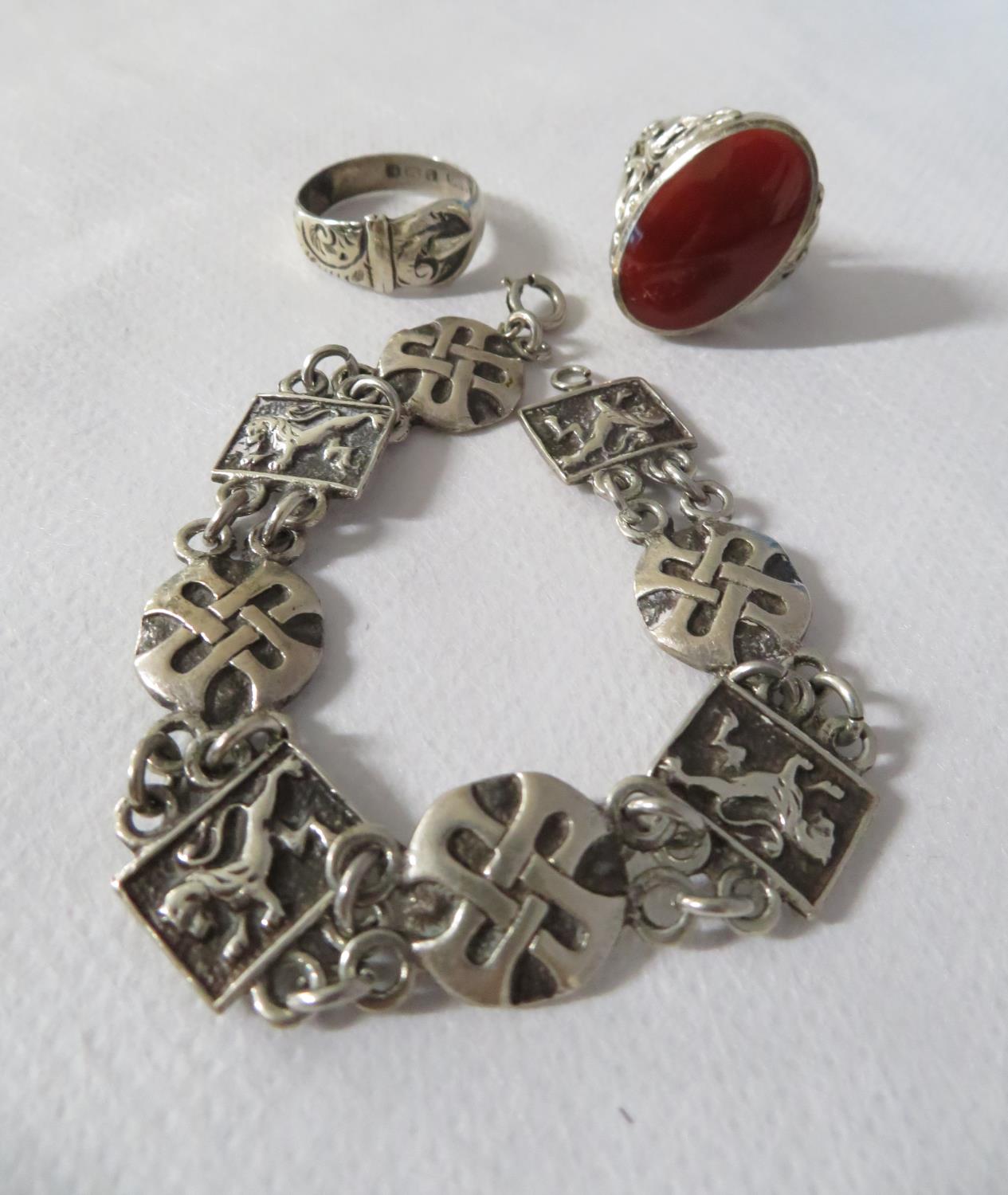 2x Celtic design rings and 1x Celtic silver bracelet