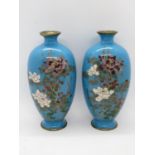 Pair of cloisonne enamelled vases 6.5" perfect condition