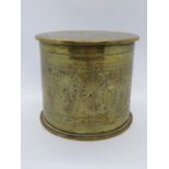 Large trench art 5" dia. tobacco box fully engraved with German Dusseldorf 1915 shell case