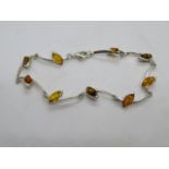 Silver bracelet set with Baltic amber stones 7.9g