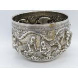 Burmese high relief silver bowl 5" dia. x 3" high 293g