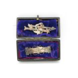 2x boxed Mizpah silver and gold brooches