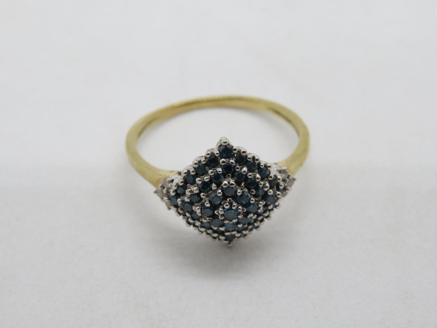 9ct gold HM ring set with approx .5ct blue and white diamonds size P - Bild 2 aus 2