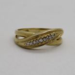 HM 9ct gold and diamond crossover ring 2.9g size L