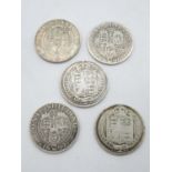 5x silver shillings 1881 1887 1893 1896 and 1899