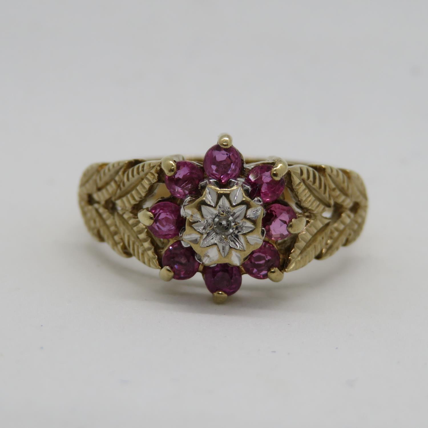 Retro ruby and diamond ring London HM 2.9g size J - Image 2 of 3