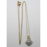 10ct Gold and diamond pendant with 18 inch long chain, 2.4g in weight