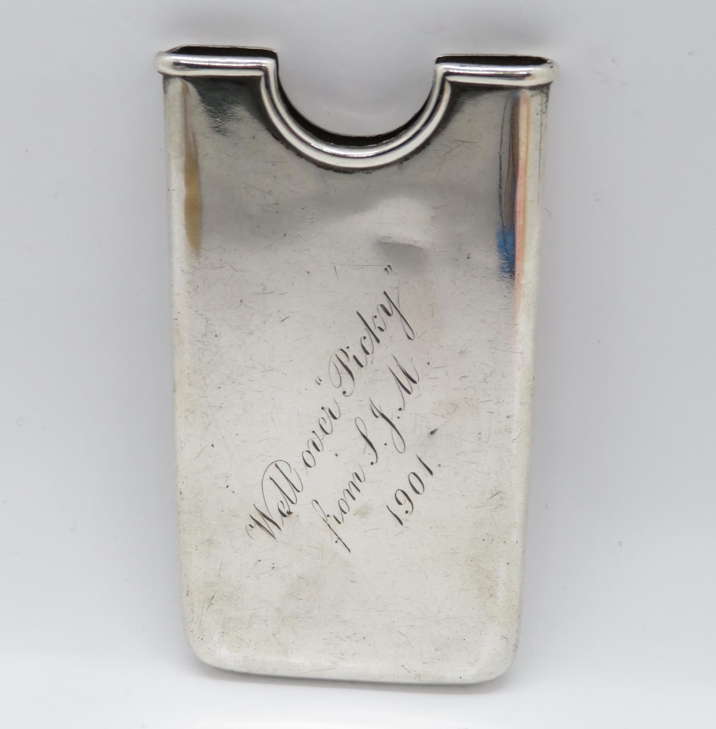 Victorian silver card case Joseph Gloster Birmingham 1889 "Well over Picky" inscription 31g