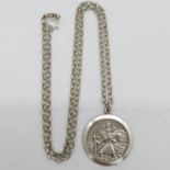 George Jensen vintage silver St. Christopher medallion London 1975 on 22" silver belcher chain 21g