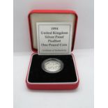 Royal Mint 1994 silver proof Piedfort £1.00 box and papers