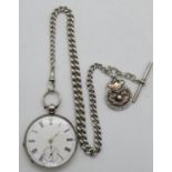 Men's pocket watch with Albert chain and silver and gold football medal for Webster shield 115g