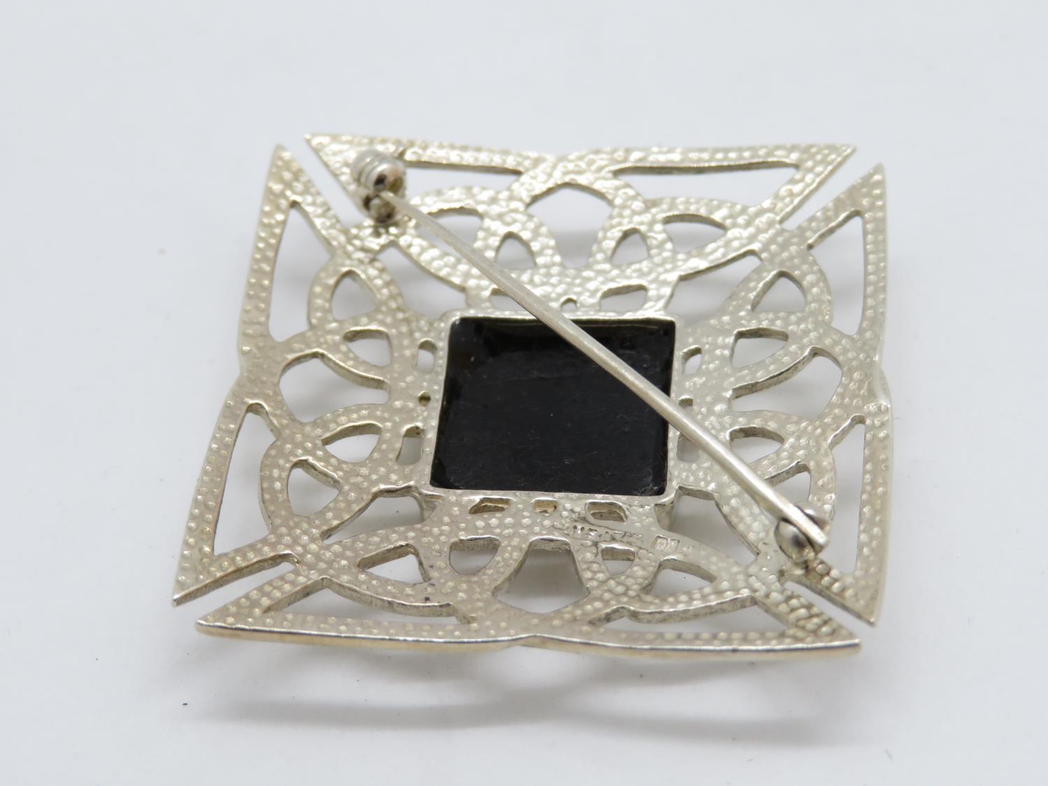 Celtic silver and black onyx brooch Ralph Weston TA Kell's gold Mull Scotland 9.7g - Image 2 of 2