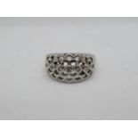 Silver scallop design ring with 7 diamonds size O 5g