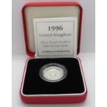 Royal Mint boxed 1996 silver proof Piedfort £1.00 coin with paperwork