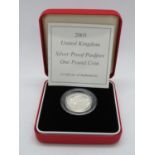 Royal Mint silver 2005 proof Piedfort £1.00 coin box and papers